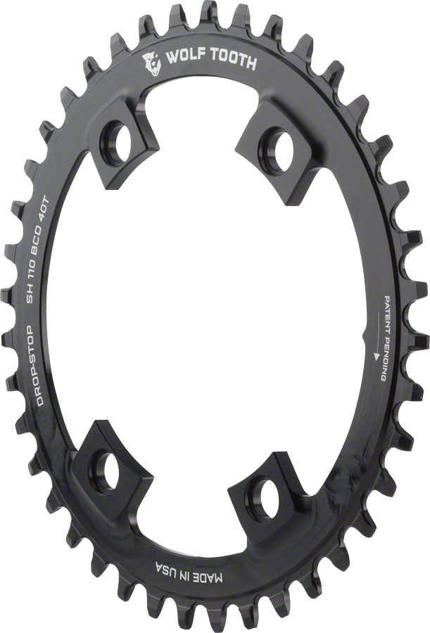 Wolf Tooth Shimano 110 Asymmetric BCD Chainring - 40t 110 Asymmetric BCD 4-Bolt Drop-Stop For Shimano Cranks BLK Chainrings Wolf Tooth