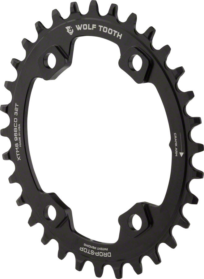 Wolf Tooth Elliptical 96 BCD Chainring - 32t 96 Asymmetric BCD 4-Bolt Drop-Stop For Shimano XT M8000 SLX M7000 Cranks BLK Chainrings Wolf Tooth
