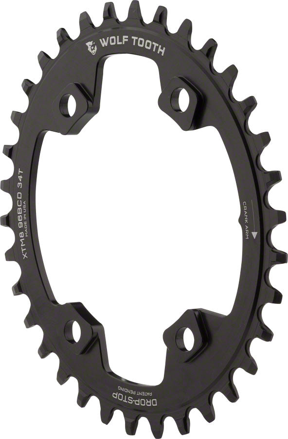 Wolf Tooth Elliptical 96 BCD Chainring - 34t 96 Asymmetric BCD 4-Bolt Drop-Stop For Shimano XT M8000 SLX M7000 Cranks BLK Chainrings Wolf Tooth