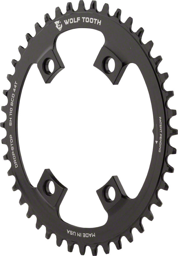 Wolf Tooth Shimano 110 Asymmetric BCD Chainring - 44t 110 Asymmetric BCD 4-Bolt Drop-Stop For Shimano Cranks BLK Chainrings Wolf Tooth