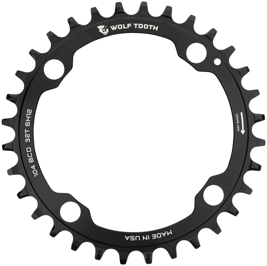 Wolf Tooth 104 BCD Chainring - 34t 104 BCD 4-Bolt Requires Shimano 12-Speed Hyperglide+ Chain BLK Chainrings Wolf Tooth