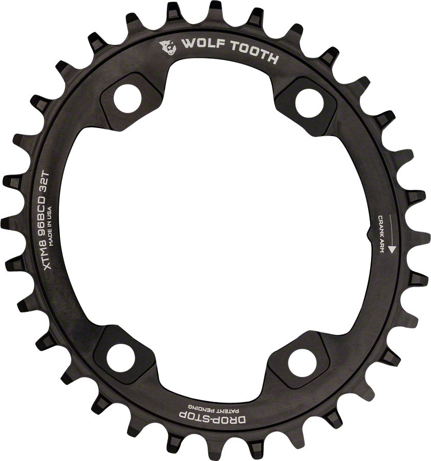 Wolf Tooth Elliptical 96 BCD Chainring - 30t 96 Asymmetric BCD 4-Bolt Drop-Stop For Shimano XTR M9000 M9020 Cranks BLK Chainrings Wolf Tooth