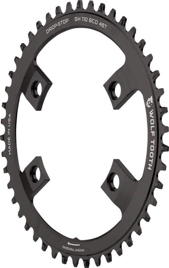 Wolf Tooth Shimano 110 Asymmetric BCD Chainring - 46t 110 Asymmetric BCD 4-Bolt Drop-Stop For Shimano Cranks BLK Chainrings Wolf Tooth