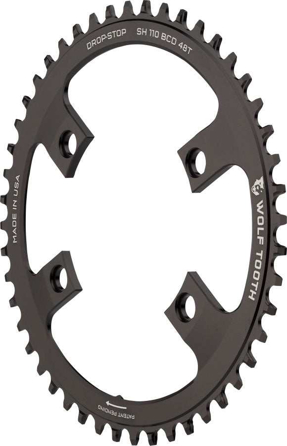 Wolf Tooth Shimano 110 Asymmetric BCD Chainring - 48t 110 Asymmetric BCD 4-Bolt Drop-Stop For Shimano Cranks BLK Chainrings Wolf Tooth