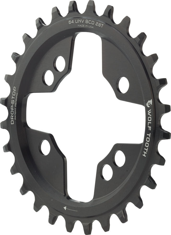 Wolf Tooth 64 BCD Chainring - 28t 64 BCD Universal Mount Drop-Stop Black Chainrings Wolf Tooth