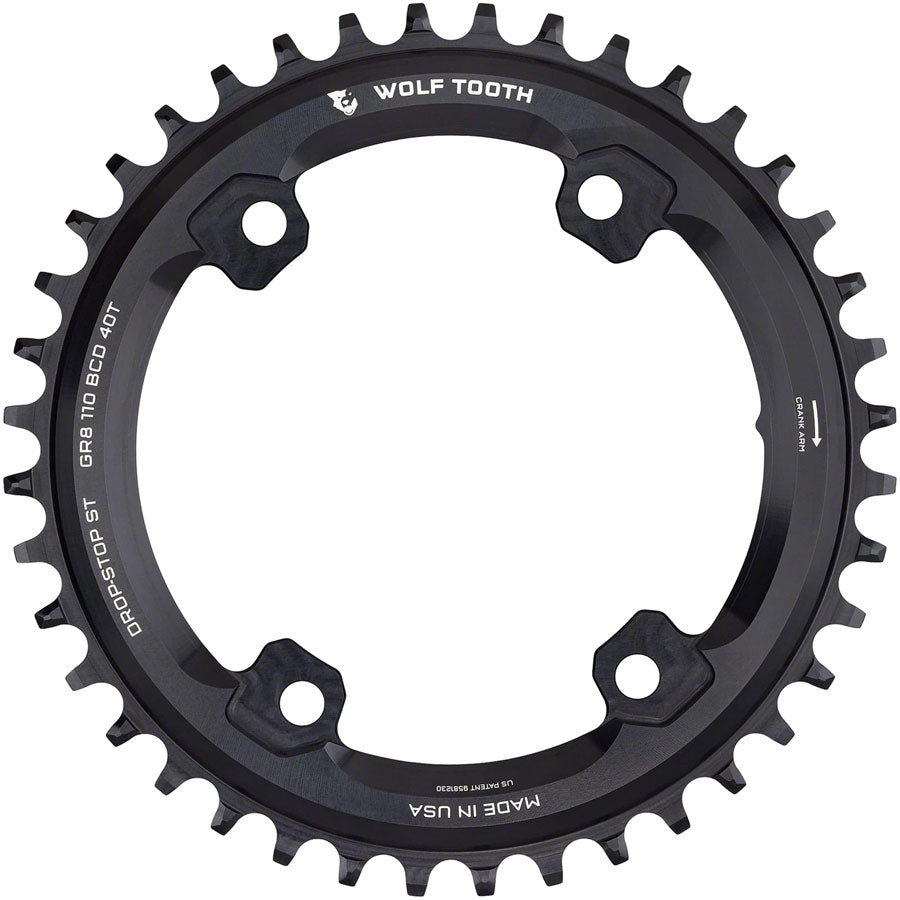 Wolf Tooth Shimano 110 Asymmetric BCD Chainring - 40t 110 Asymmetric BCD 4-Bolt Drop-Stop ST For Shimano GRX Cranks BLK Chainrings Wolf Tooth