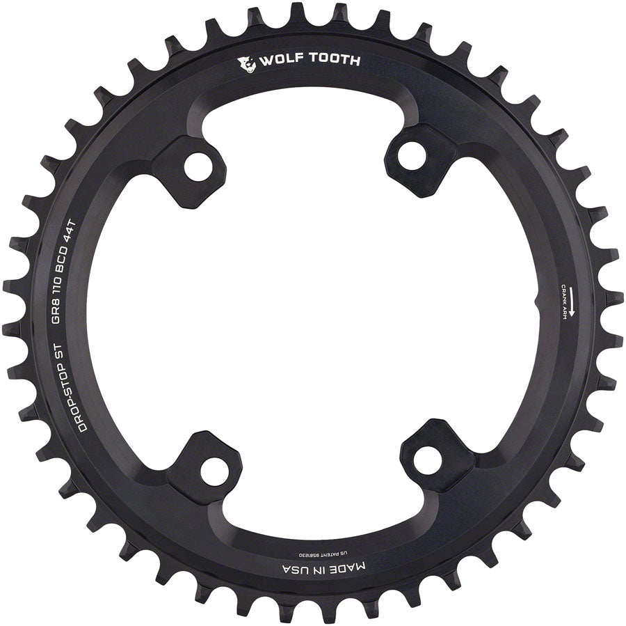 Wolf Tooth Shimano 110 Asymmetric BCD Chainring - 44t 110 Asymmetric BCD 4-Bolt Drop-Stop ST For Shimano GRX Cranks BLK Chainrings Wolf Tooth