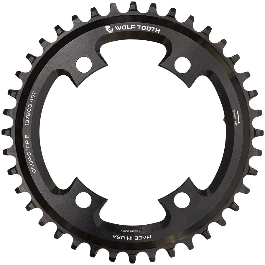 Wolf Tooth 107 BCD Chainring - 44t Compatible SRAM 107 BCD Drop-Stop B 4-Bolt BLK Chainrings Wolf Tooth