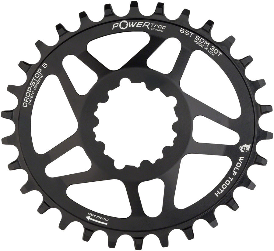 Wolf Tooth Elliptical Direct Mount Chainring - 30t SRAM Direct Mount Drop-Stop B For SRAM 3-Bolt Boost Cranksets 3mm Offset BLK Chainrings Wolf Tooth