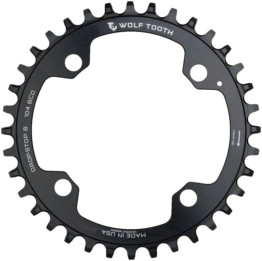 Wolf Tooth 104 BCD Chainring - 38t 104 BCD 4-Bolt Drop-Stop B Black Chainrings Wolf Tooth