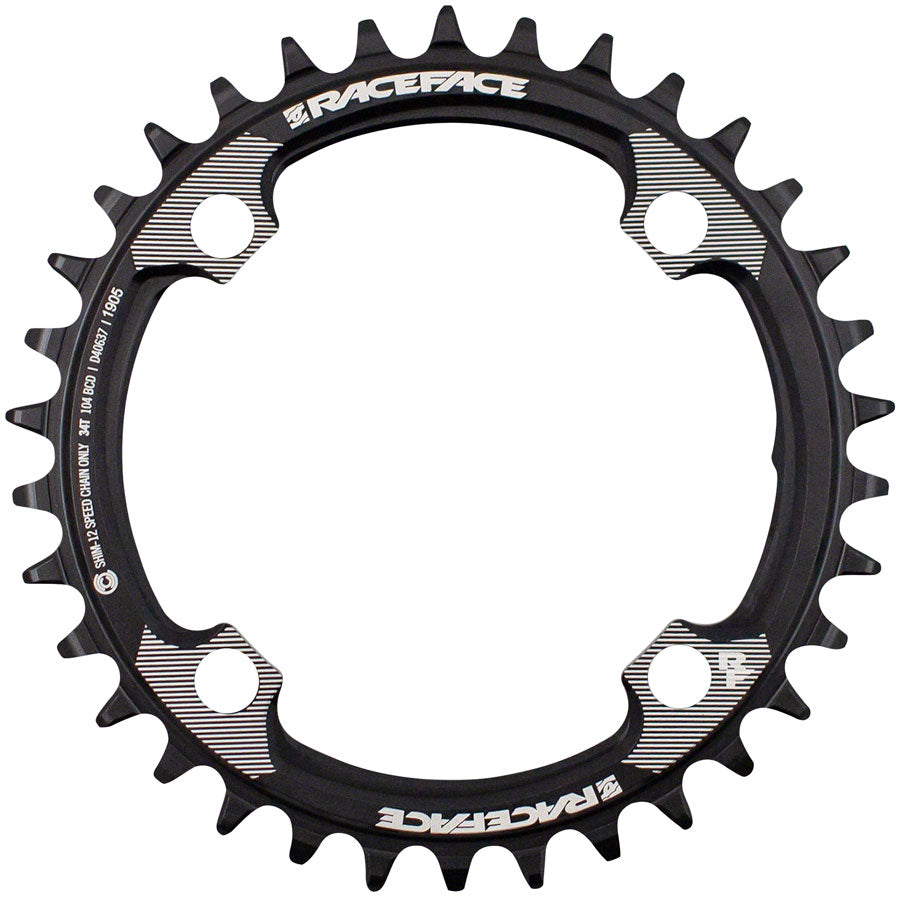 RaceFace 1x 104 BCD Hyperglide+ Chainring - 34t 104 BCD 4-Bolt Requires Shimano 12-speed Hyperglide+ Chain 7075 Aluminum BLK Chainrings Race Face