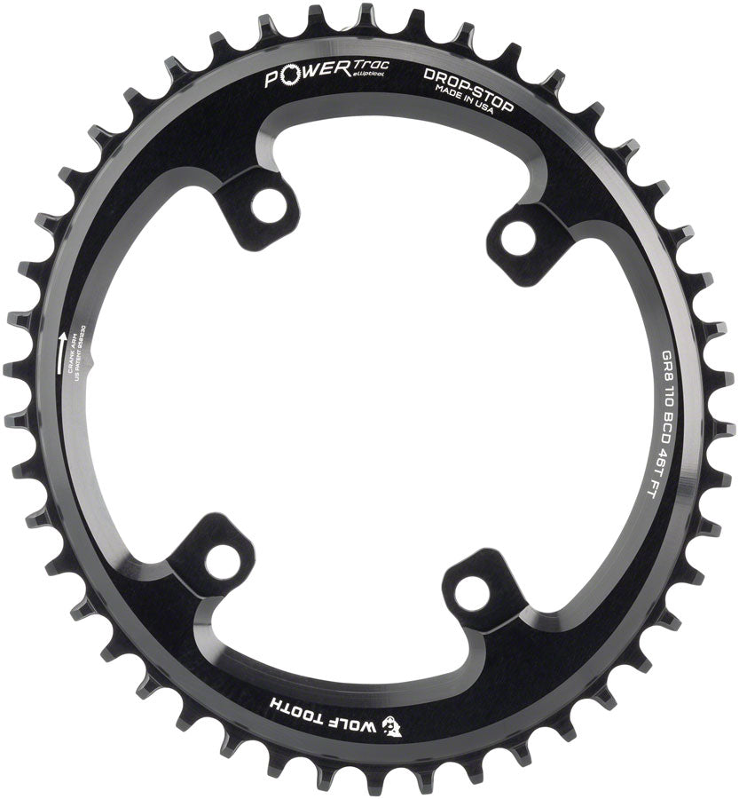 Wolf Tooth Elliptical Shimano 110 Asymmetric BCD Chainring - 46t 110 Asymmetric BCD 4-Bolt Drop-Stop For Shimano GRX Cranks BLK Chainrings Wolf Tooth
