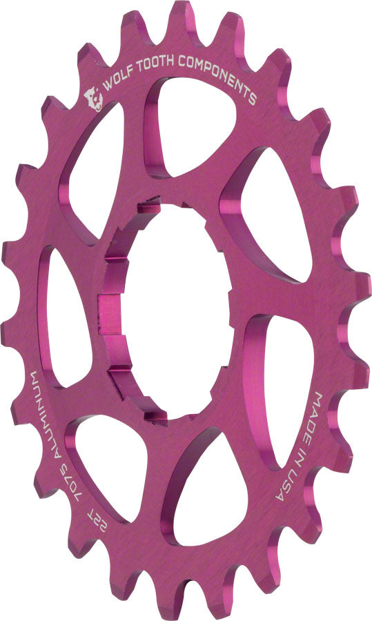 Wolf Tooth Single Speed Aluminum Cog - 22t Compatible 3/32" Chains Purple Driver and Single Cog Wolf Tooth