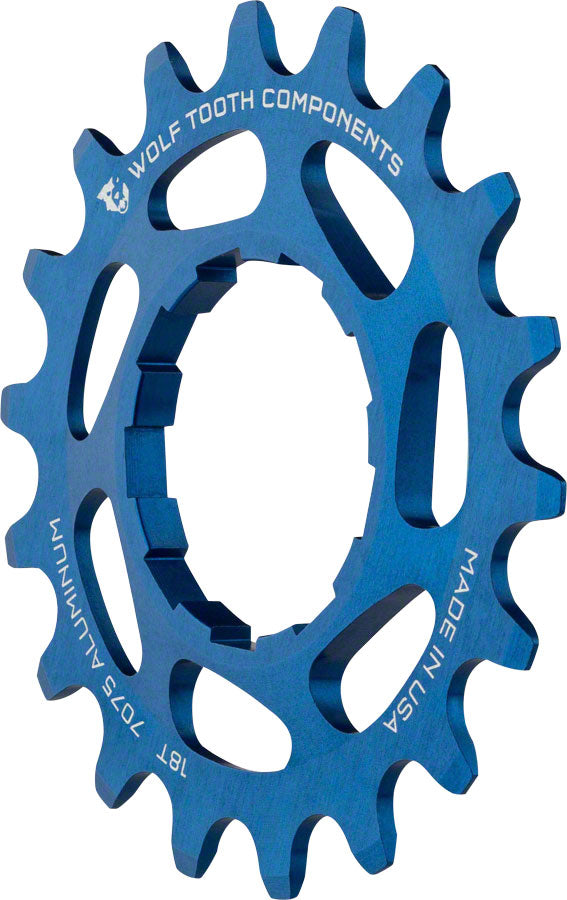 Wolf Tooth Single Speed Aluminum Cog - 18t Compatible with 3/32" Chains Blue Driver and Single Cog Wolf Tooth
