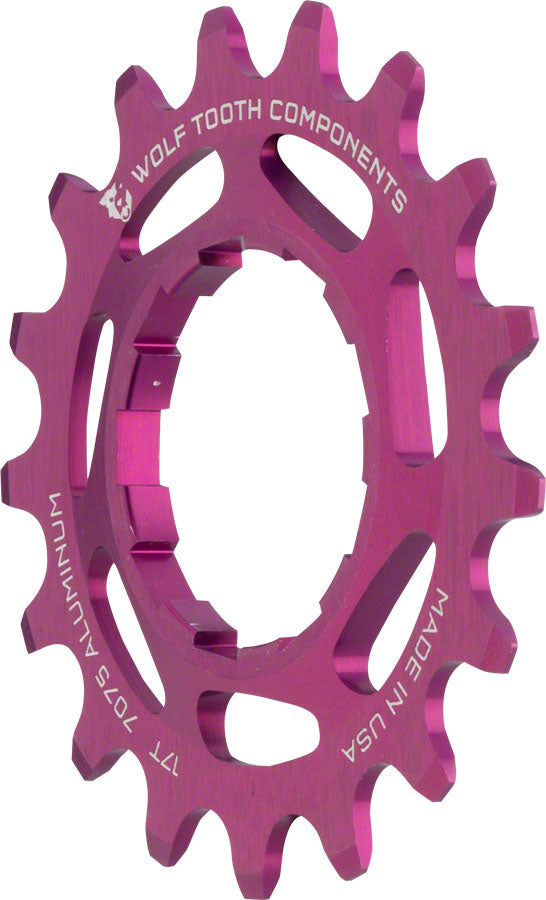 Wolf Tooth Single Speed Aluminum Cog - 17t Compatible 3/32" Chains Purple Driver and Single Cog Wolf Tooth
