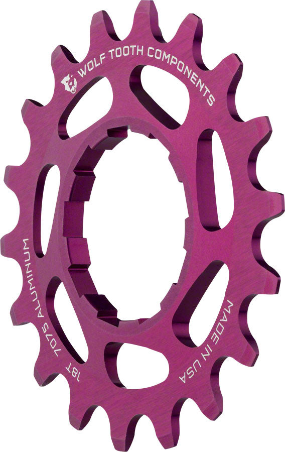 Wolf Tooth Single Speed Aluminum Cog - 18t Compatible 3/32" Chains Purple Driver and Single Cog Wolf Tooth