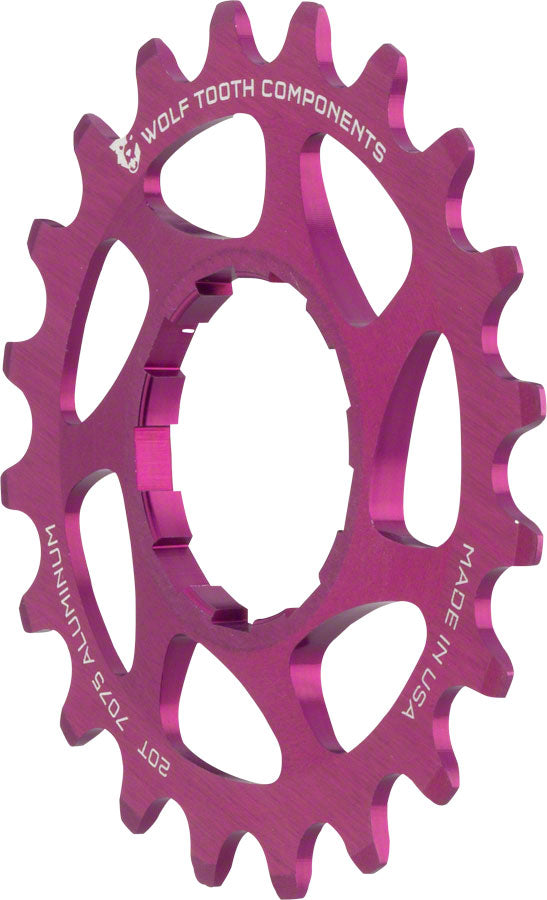 Wolf Tooth Single Speed Aluminum Cog - 20t Compatible 3/32" Chains Purple Driver and Single Cog Wolf Tooth