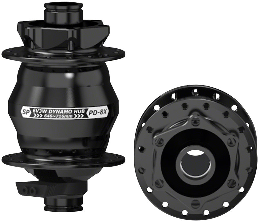 SP 8X Series Dynamo Front Hub - PD-8X-110 6V- 3W 15 x 110mm 6-Bolt 32H Black Front Hub SP Connect