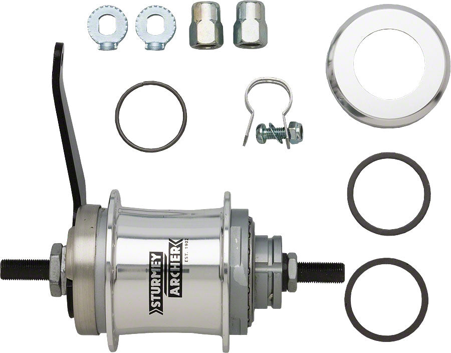 Sturmey-Archer S2C Kick-Shift Hub Kit 36h 116mm Silver with Coaster Brake Internally Geared Hubs / Shifters / Parts Sturmey Archer