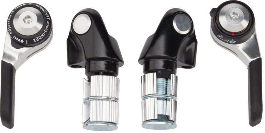 microSHIFT Bar End Shifter Set 9-Speed Road Double/Triple Shimano Compatible Silver Shifters microSHIFT