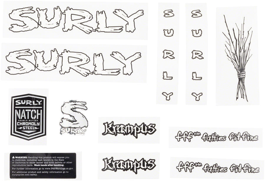 Surly Krampus Frame Decal Set - White with Sticks Sticker/Decal Surly