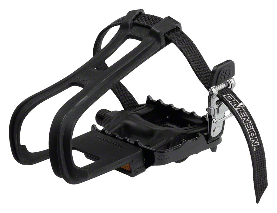 Dimension Sport Combo Pedals/Toe Clip Combo - Plastic 9/16" Black Pedals Dimension
