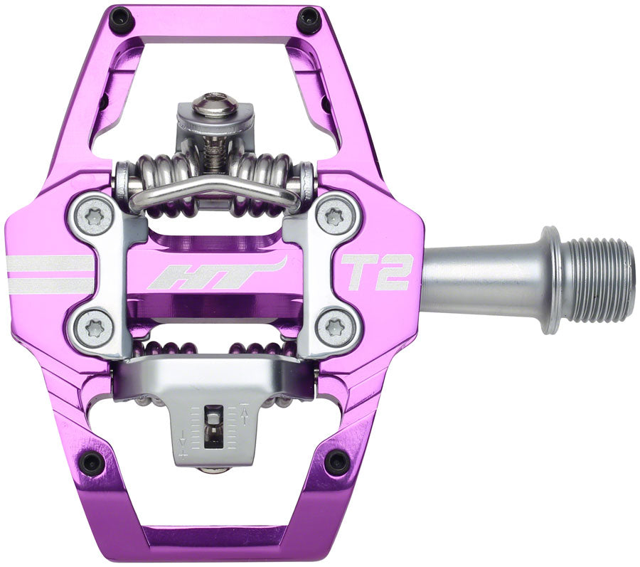 HT Components T2 Pedals - Dual Sided Clipless Platform Aluminum 9/16" Purple Pedals HT Components