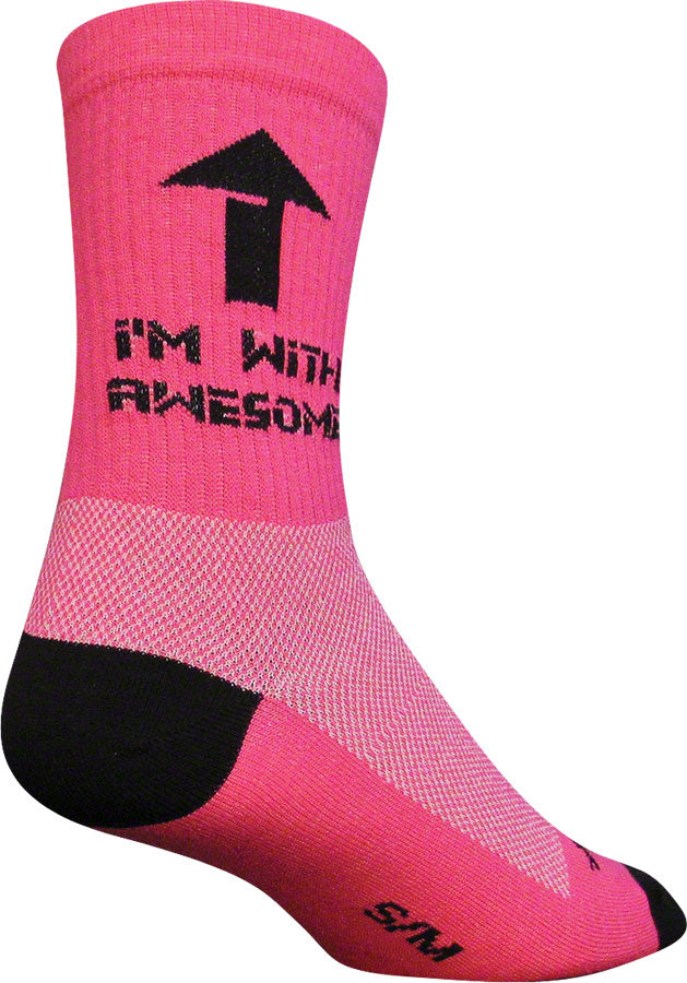 SockGuy Crew Im With Awesome Socks - 6 inch Pink Large/X-Large - SK0551