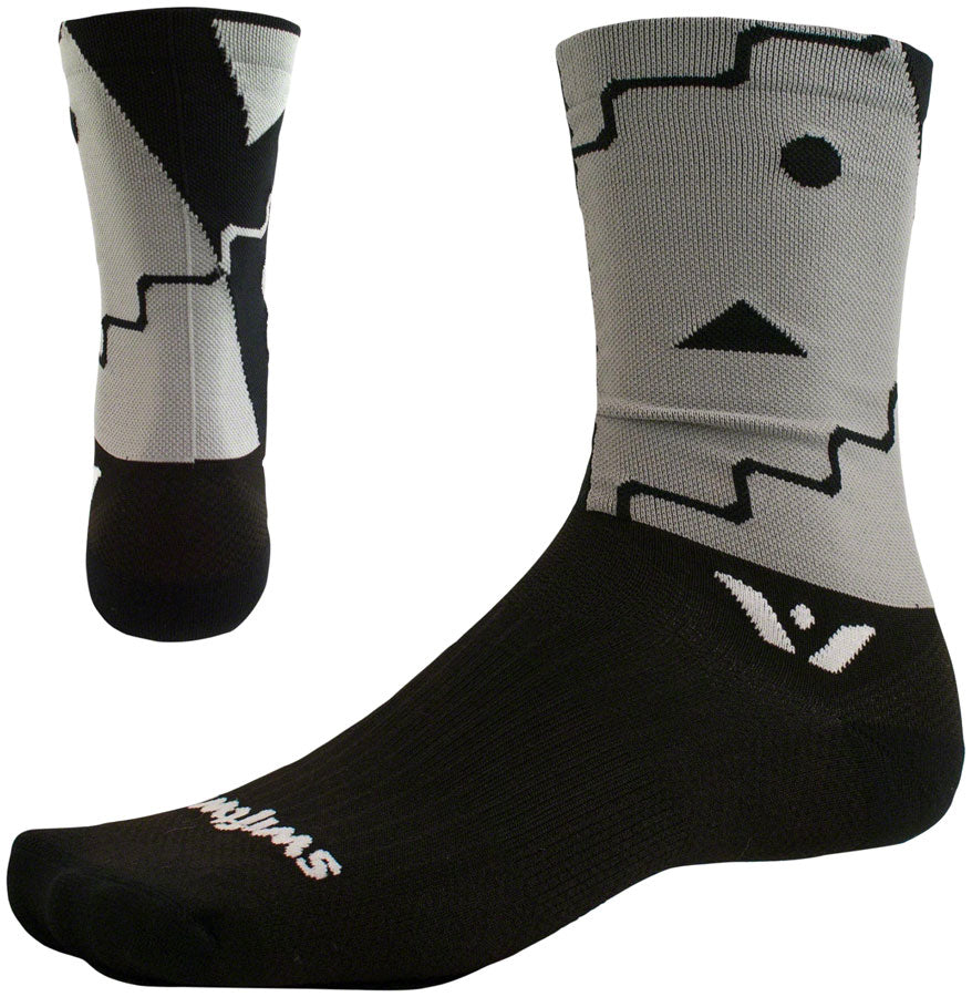 Swiftwick Vision Six Abstract Sock - 6" Black Medium Socks Swiftwick