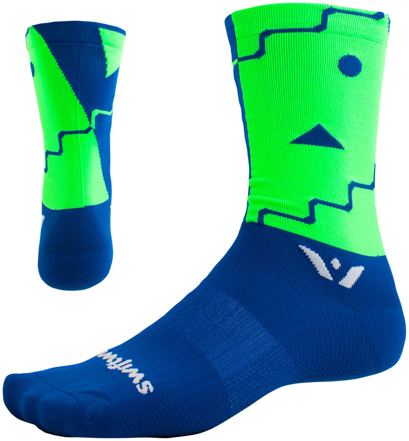 Swiftwick Vision Six Abstract Sock - 6" Blue X-Large Socks Swiftwick