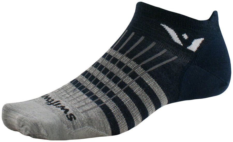 Swiftwick Pursuit Zero Wool Socks - No Show Stripes Navy Heather XL Socks Swiftwick
