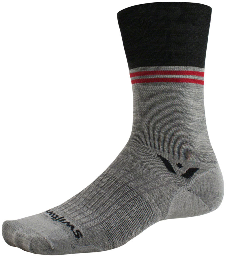 Swiftwick Pursuit Seven Ultralight Socks - 7" Block Stripe Charcoal Medium Socks Swiftwick