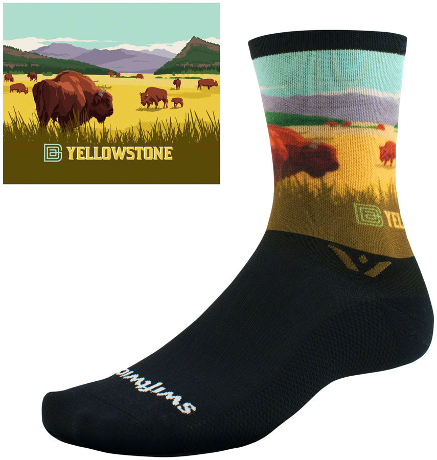 Swiftwick Vision Six Impression National Park Socks - 6" YLWstone Bison Large Socks Swiftwick