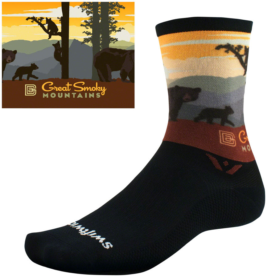 Swiftwick Vision Six Impression National Park Socks - 6" Great Smoky Mountain Bears Small Socks Swiftwick