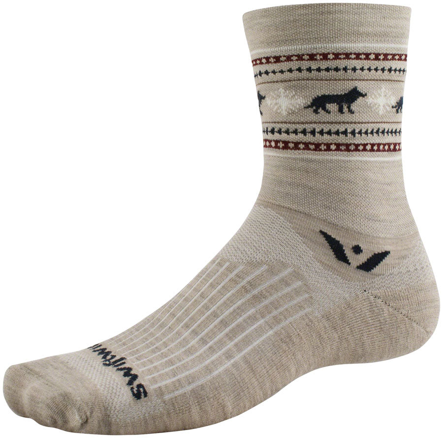 Swiftwick Vision Five Winter Collection Socks - 5" Winter Khaki Wolves XL Socks Swiftwick