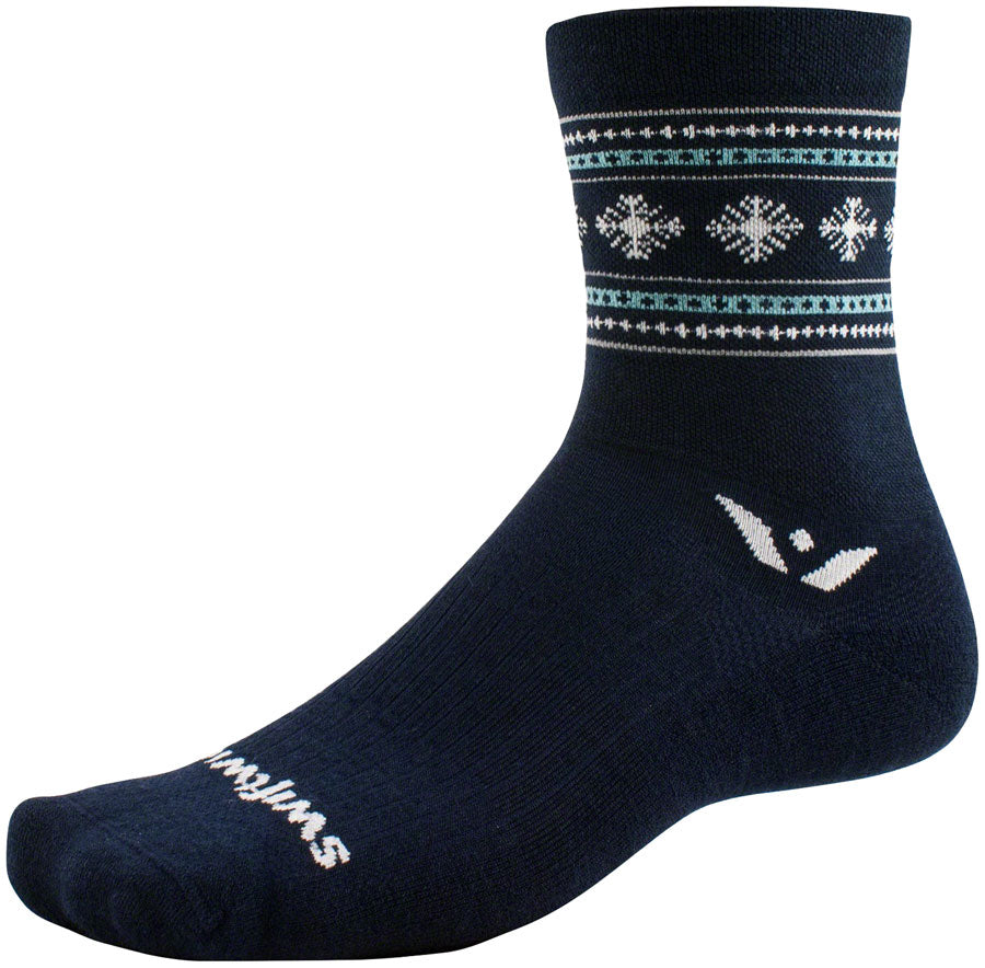 Swiftwick Vision Five Winter Collection Socks - 5" Winter Navy Snowflake XL Socks Swiftwick