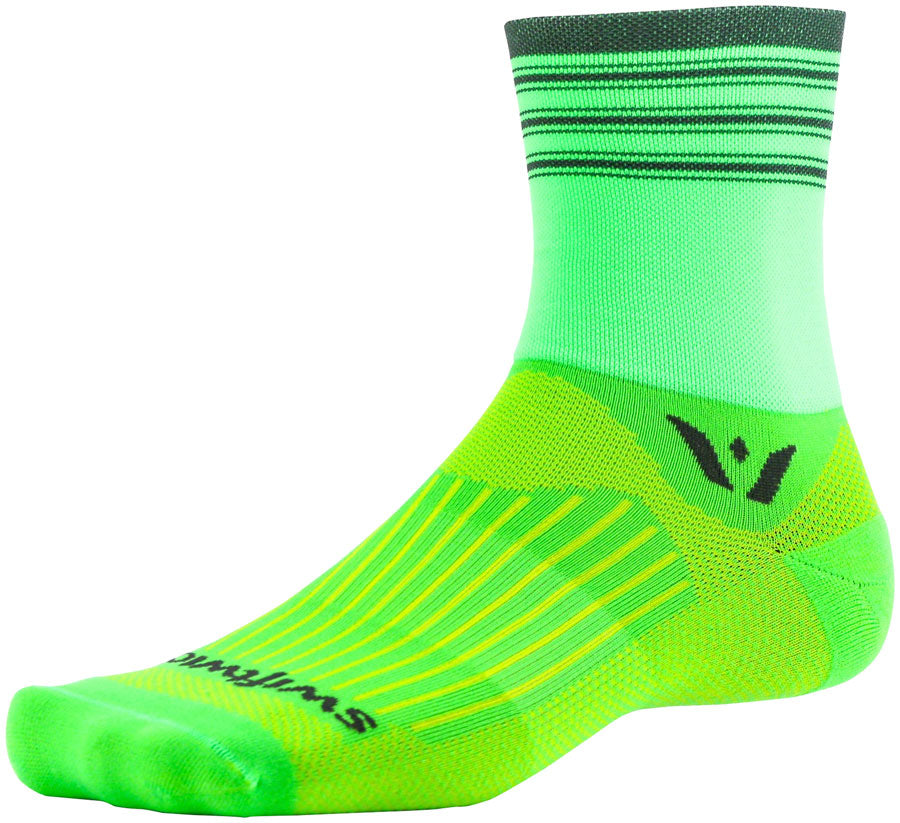 Swiftwick Aspire Four Stripe Socks - 4" Green/Gray Small Socks Swiftwick