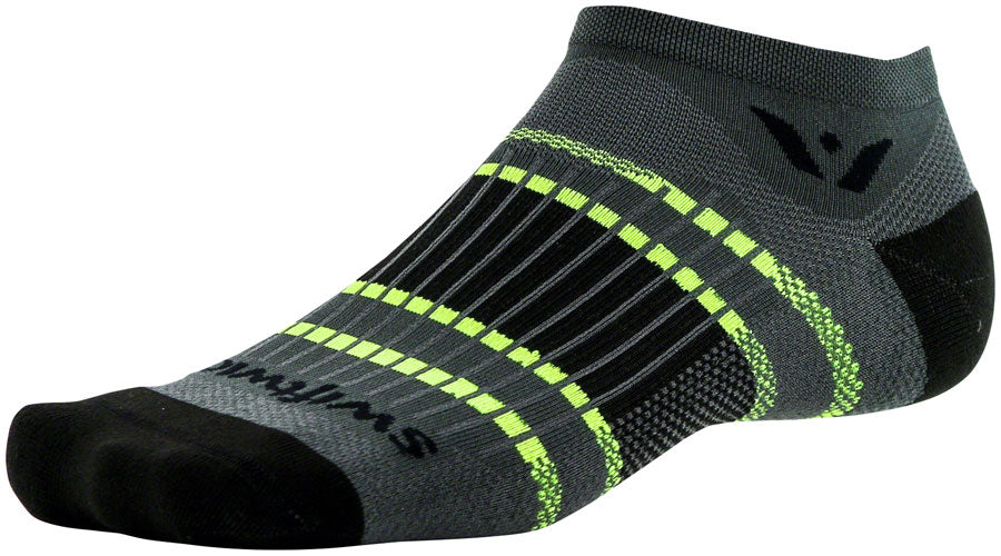 Swiftwick Aspire Zero Stripe Socks - No Show Gray/Black Small Socks Swiftwick