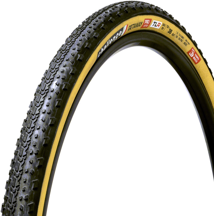 Challenge Getaway Pro Tire - 700 x 36 Tubeless Folding Black/Tan Handmade Tires Challenge