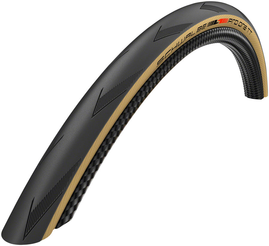 Schwalbe Pro One TT Tire - 700 x 28 Tubeless Folding BLK/Tan Evolution Line Addix Race Tires Schwalbe