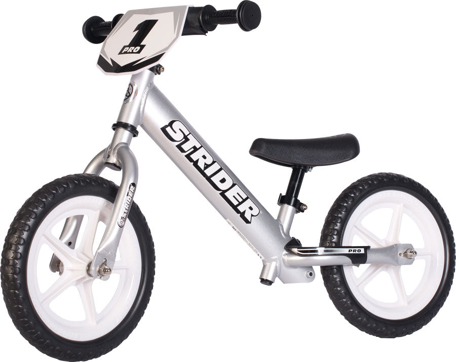 Strider 12 Pro Kids Balance Bike: Silver Balance Bike Strider Sports