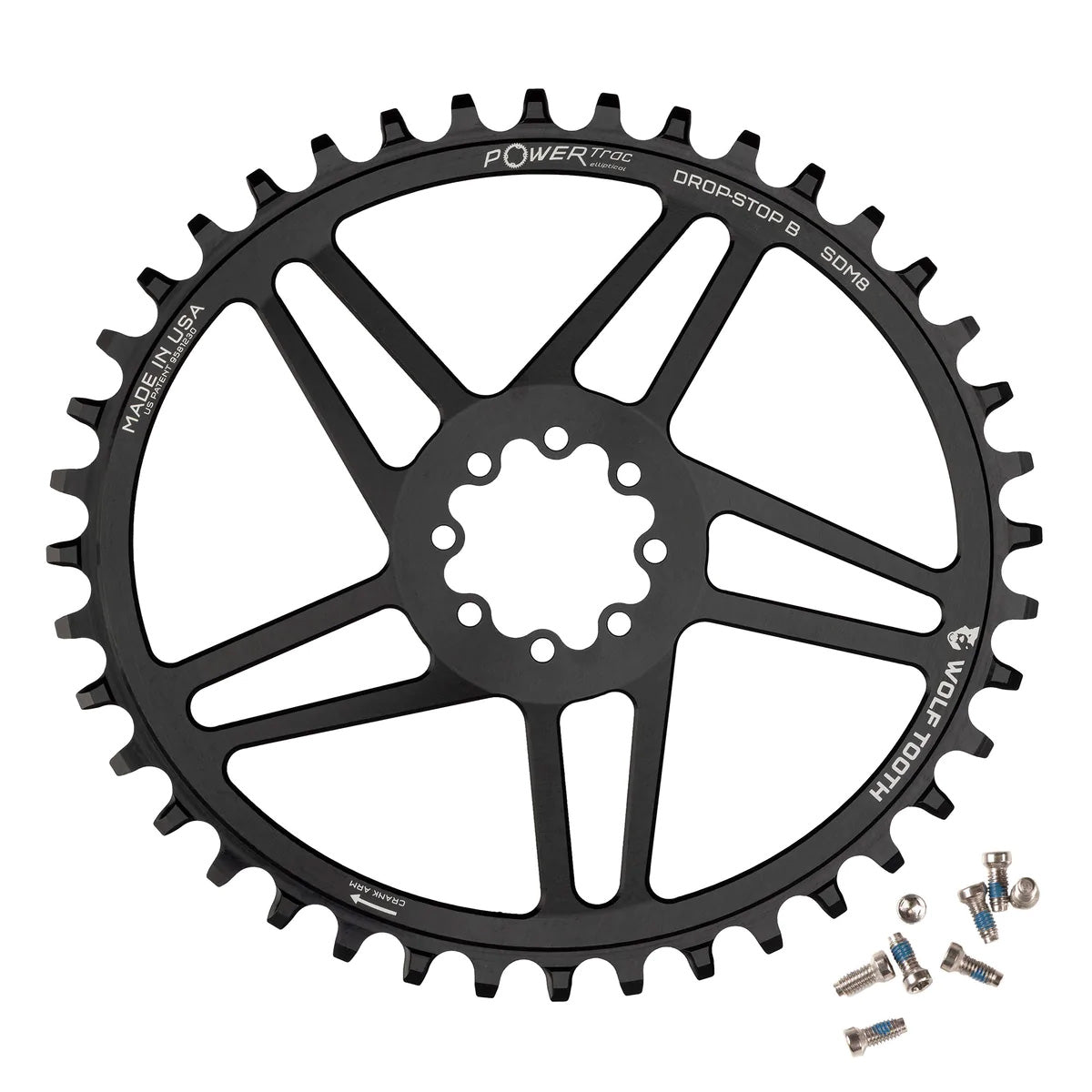 Wolf Tooth Elliptical Direct Mount Chainring - 38t SRAM Direct Mount Drop-Stop B For SRAM 8-Bolt Cranksets 6mm Offset BLK Chainrings Wolf Tooth