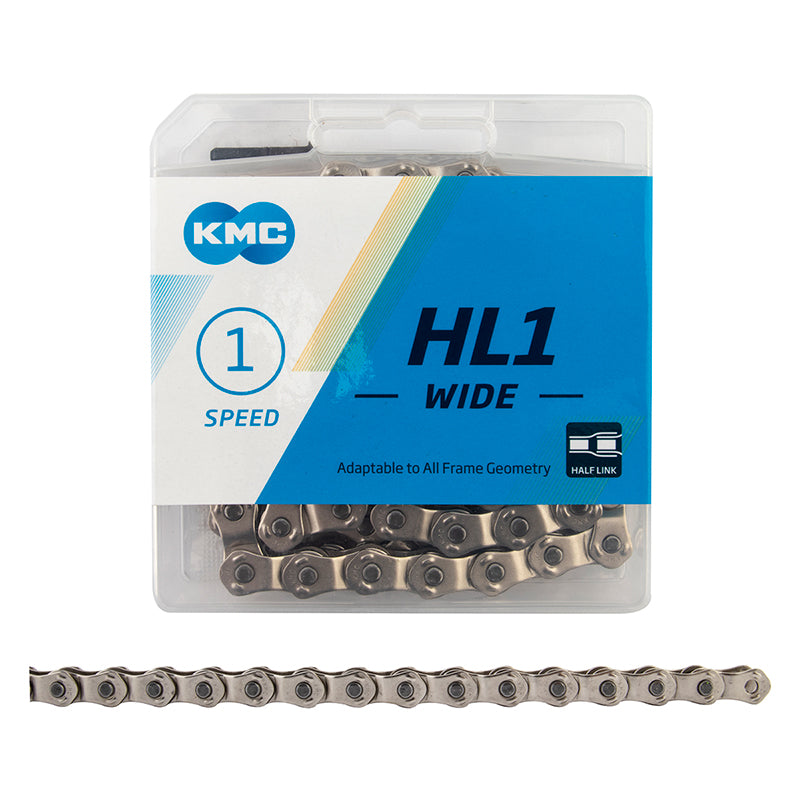 KMC HL1 Wide Chain - Single Speed 1/2" x 1/8" 100 Links Half Link Chain Silver