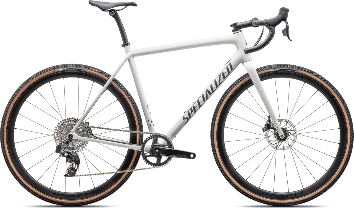 Crux Expert - SRAM Rival XPLR eTap AXS - Gloss Dune White / Smoke Liquid Metal / 49
