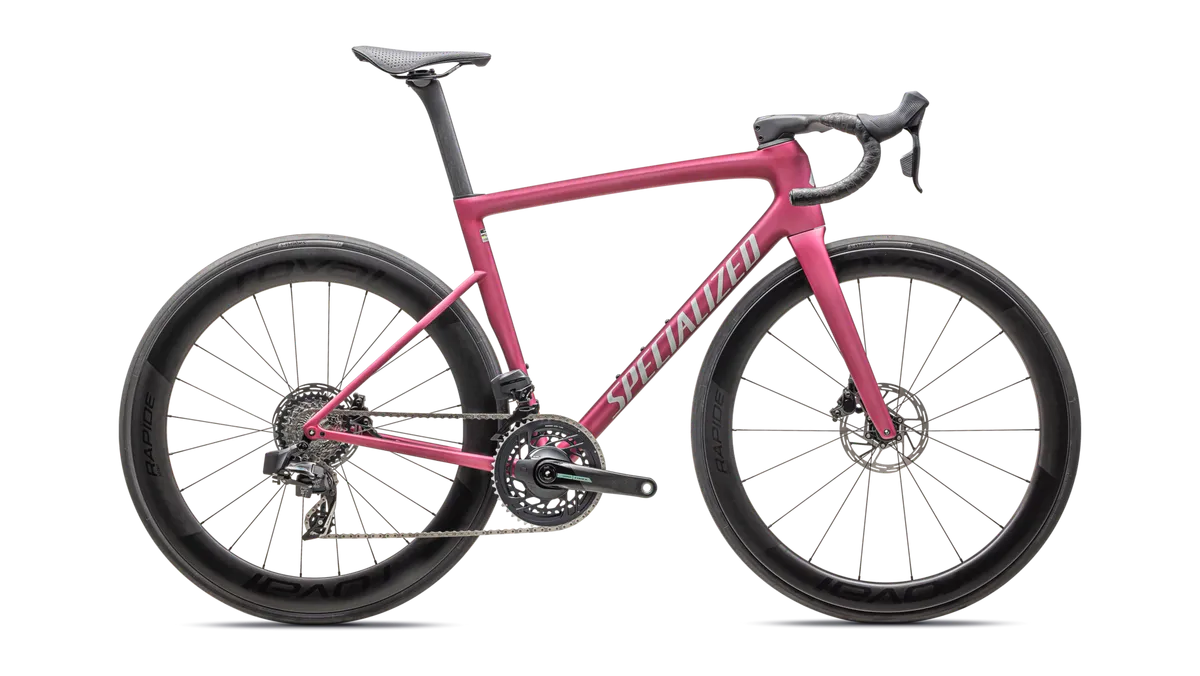 Tarmac SL8 Pro - SRAM Force eTAP AXS - Satin Pink Tint Over Silver Dust / Silver Dust / 44