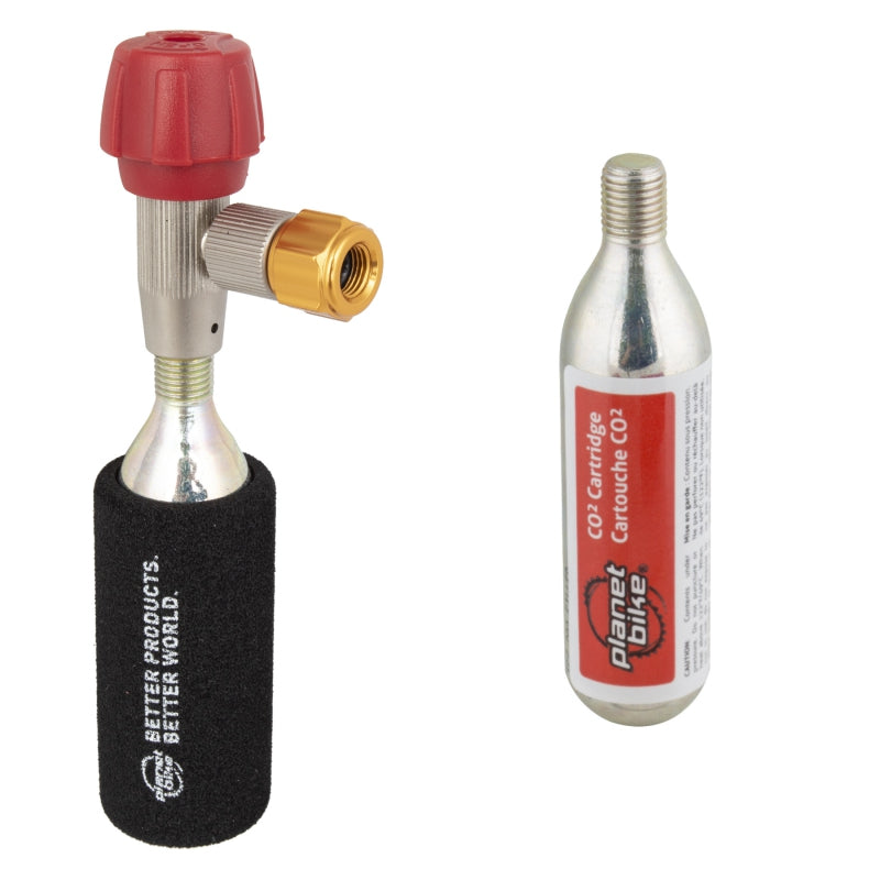 Planet Bike Red Zeppelin Inflator Includes Two Threaded 16g Cartridges Sleeve