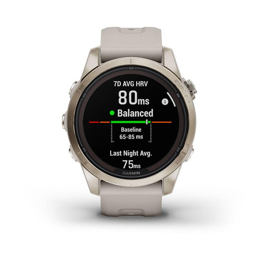Garmin fenix 7S Pro Sapphire Solar Watch Watch Color: Soft Gold Wristband: Light Sand - Silicone