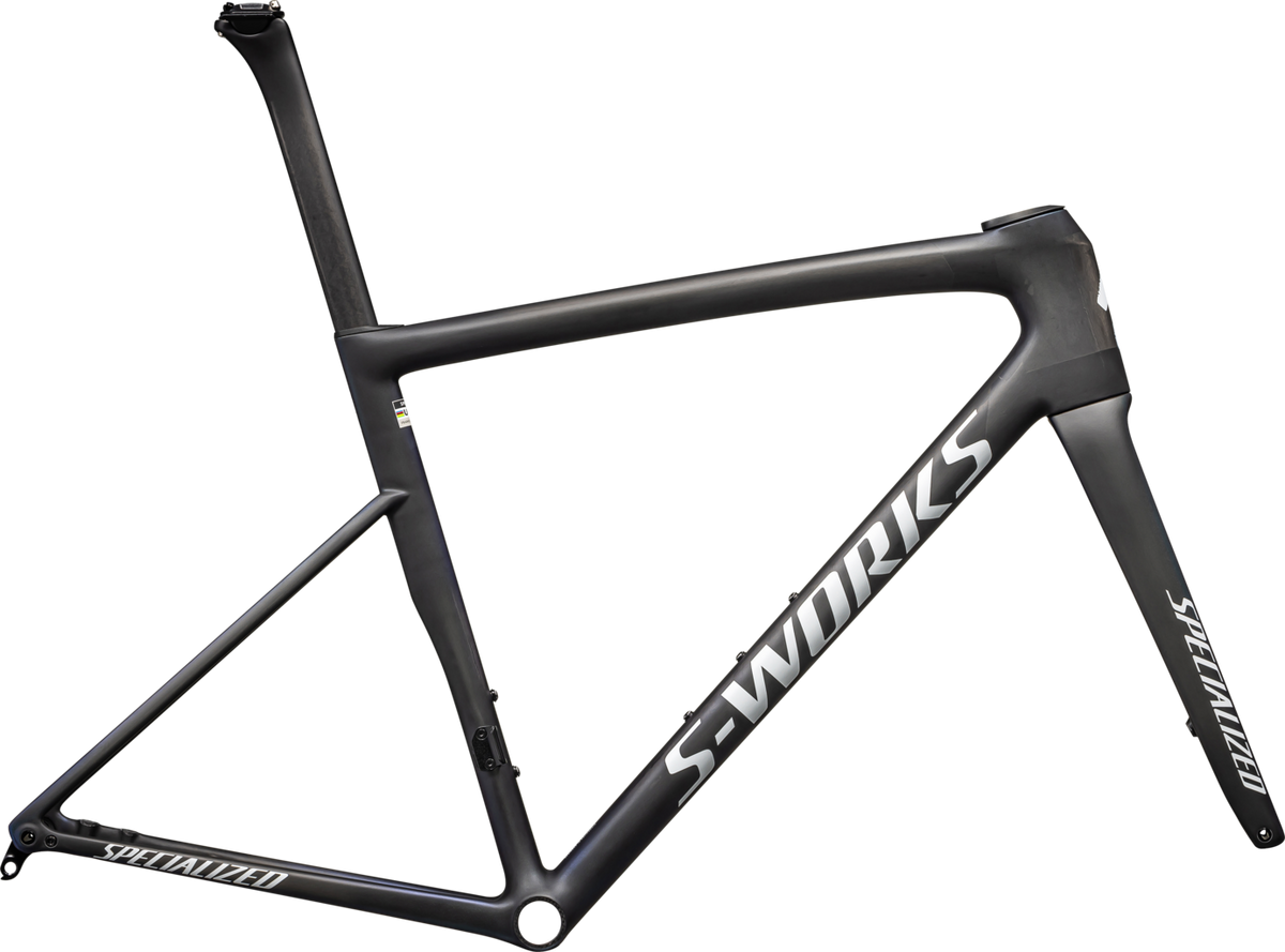 S-Works Tarmac SL8 Frameset - FACT 12R Carbon - SATIN CARBON / VIAVI CYNAN BLUE / VIAVI SILVER-BLUE PEARL EDGE FADE/GLOSS METALLIC WHITE SILVER / 44