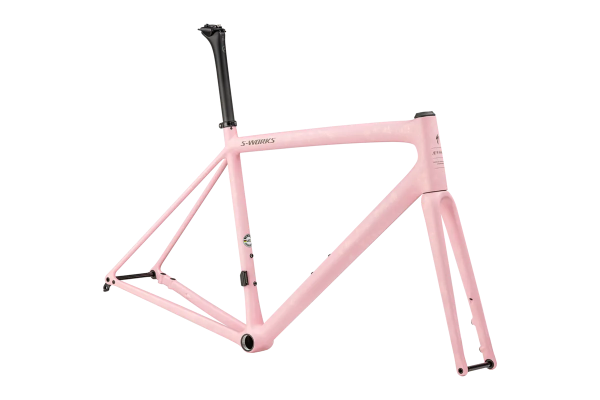 S-Works Aethos Frameset - FACT 12R Carbon - SATIN 100% RED GHOST PEARL ORGANIC COLOR RUN OVER DESERT ROSE / TAUPE / 49