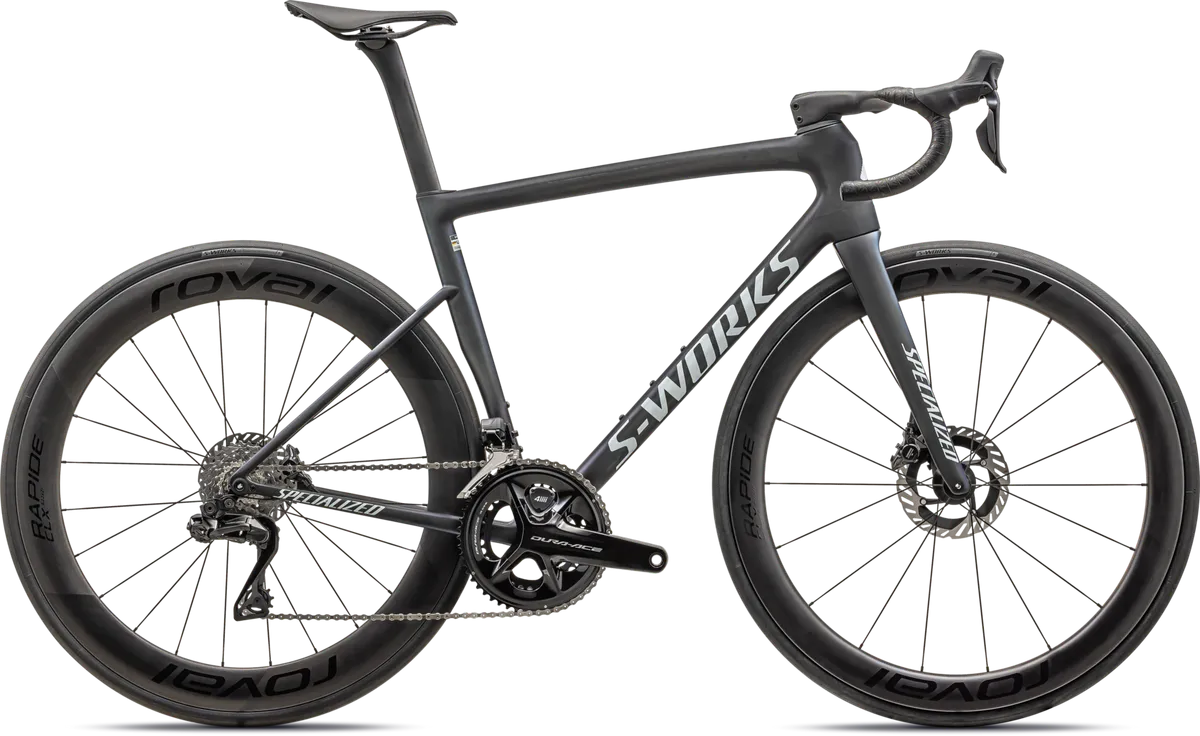 S-Works Tarmac SL8 - Shimano Dura-Ace Di2 - Satin Carbon / Viavi Cynan Blue / Viavi Silver-Blue Pearl Fade / Gloss Metallic White Silver / 44